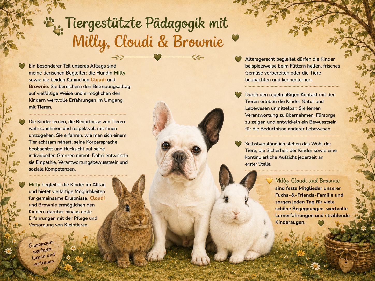 Grafik zur tiergestützten Pädagogik mit Hund und Kaninchen